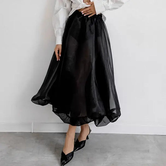 Jupe longue en tulle noir fluide style commuter femme – SecretBombe
