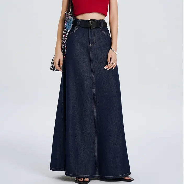 SecretBombe jupe longue femme en jean bleu style tendance