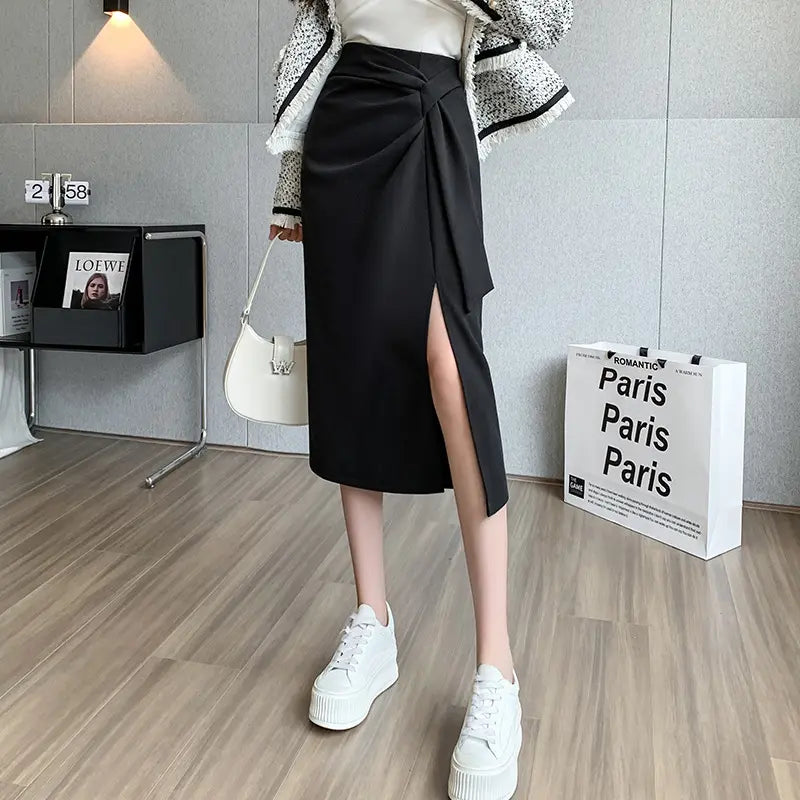 Détail drapé irrégulier jupe midi élégante femme – SecretBombe