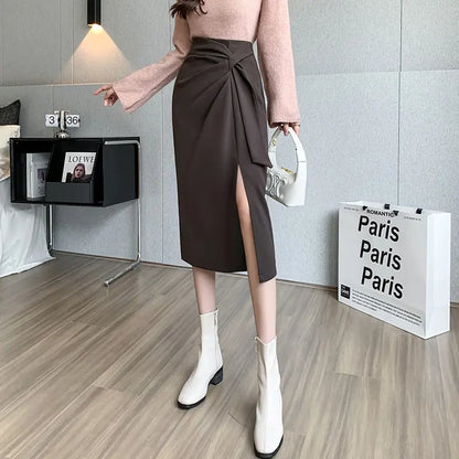 Jupe midi fendue hip skirt ajustée silhouette féminine – SecretBombe