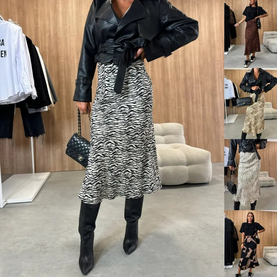 Jupe midi imprimée noir et blanc coupe ajustée femme – SecretBombe