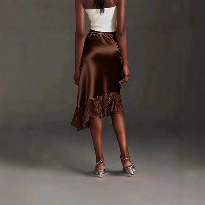 Jupe marron satinée avec dentelle chic SecretBombe