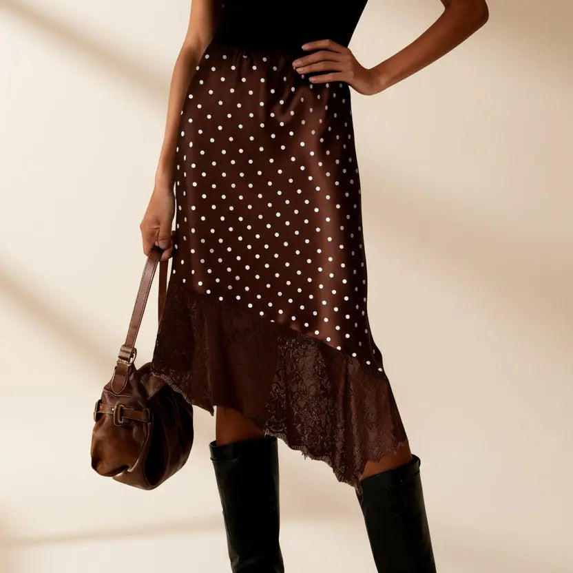 Jupe mi-longue femme en polyester, détails dentelle, S-L | SecretBombe