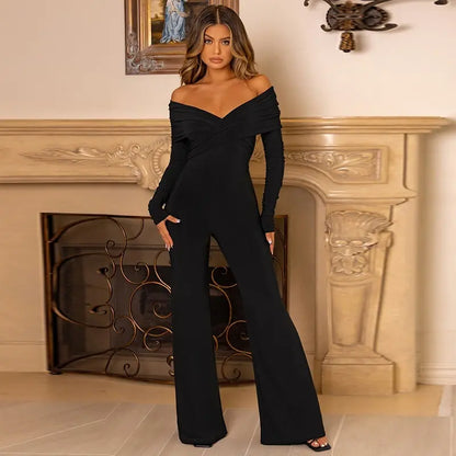 Combinaison pantalon large noire femme SecretBombe look glamour