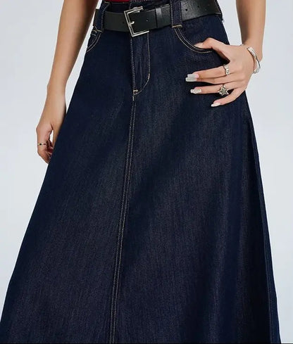 SecretBombe jupe longue taille haute en jean bleu foncé