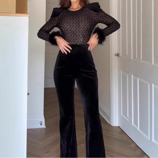 Combinaison femme noire élégante pantalon long SecretBombe