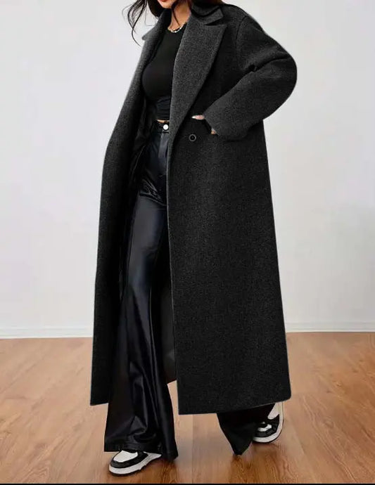 Manteau long noir femme SecretBombe imitation laine élégante