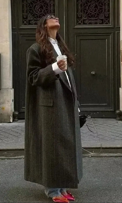 Manteau noir rayé femme SecretBombe coupe loose moderne