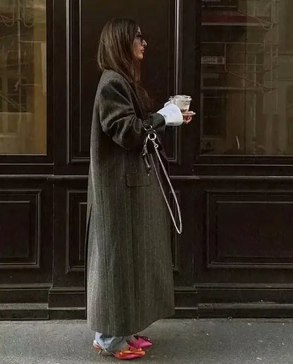 Manteau long noir femme SecretBombe look urbain à rayures