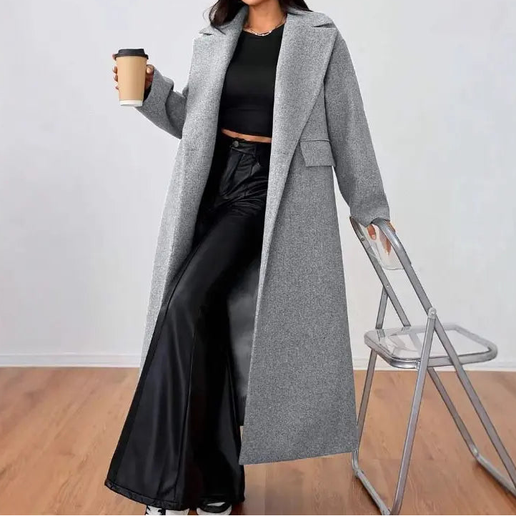 Manteau long femme imitation laine gris SecretBombe style urbain chic