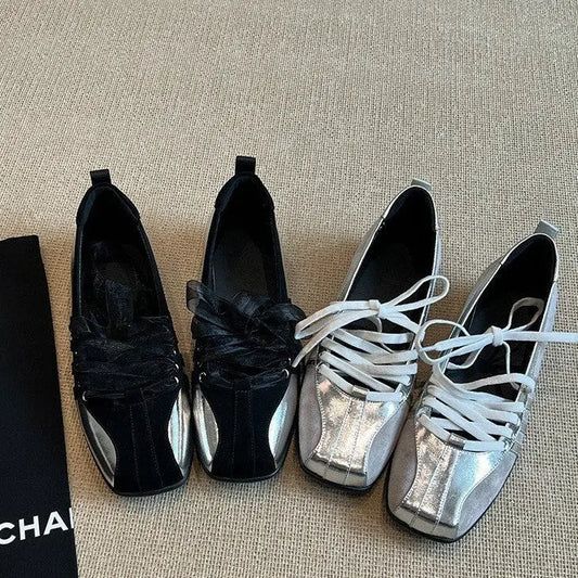 Mocassins femme noirs à lacets décoratifs SecretBombe chaussures plates style casual chic