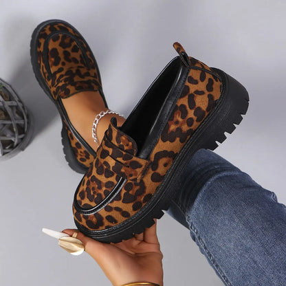 Mocassins léopard femme SecretBombe plateforme mode avec semelle noire épaisse