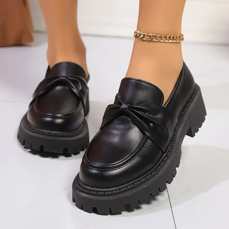 Mocassins plateforme noirs femme SecretBombe avec nœud et semelle épaisse