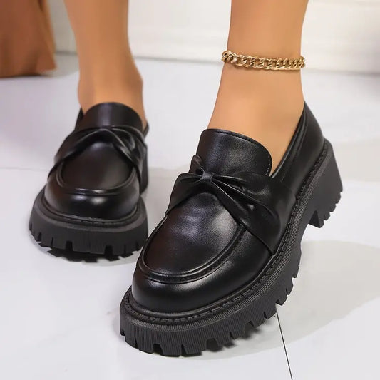 Mocassins plateforme noirs femme SecretBombe avec nœud et semelle épaisse