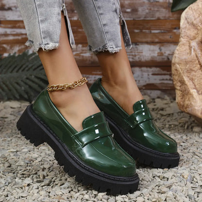 Mocassins plateforme vernis vert femme SecretBombe chaussures mode semelle épaisse