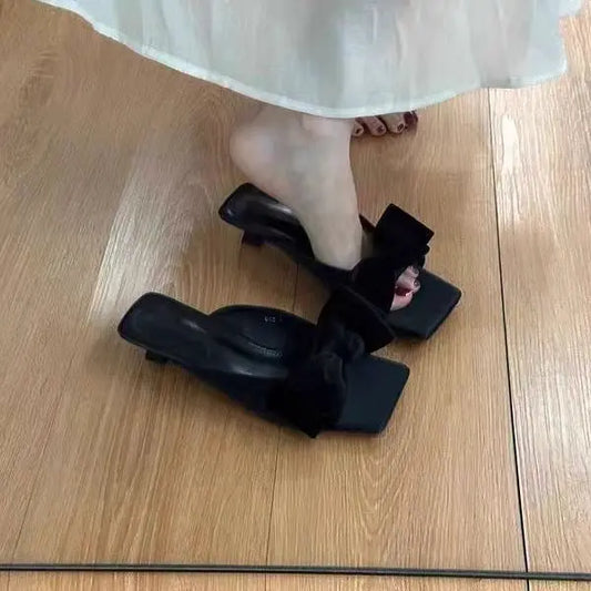 Mules femme au style minimaliste avec grand nœud et petit talon - SecretBombe
