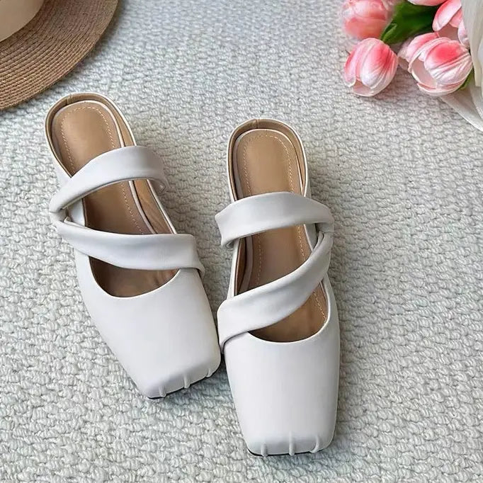 Mules femme blanches à talon avec bride croisée chic - SecretBombe