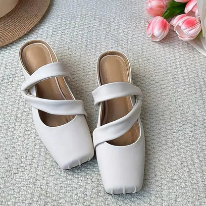 Mules femme blanches à talon avec bride croisée chic - SecretBombe