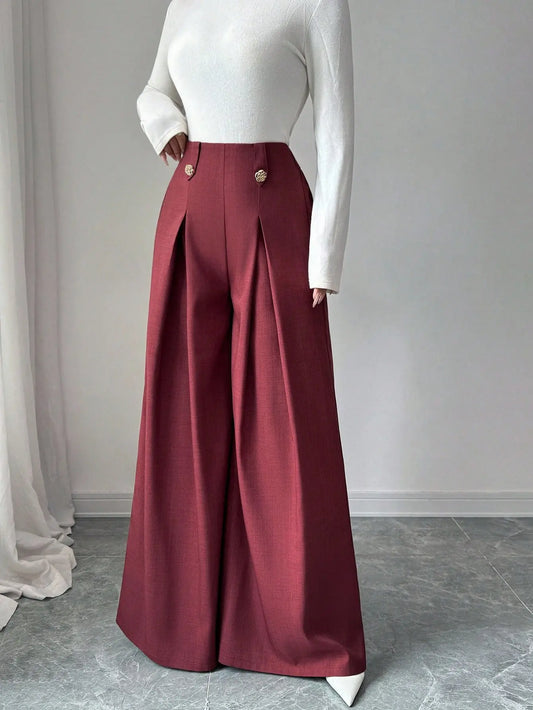 Pantalon wide leg bordeaux SecretBombe avec plis raffinés et coupe fluide
