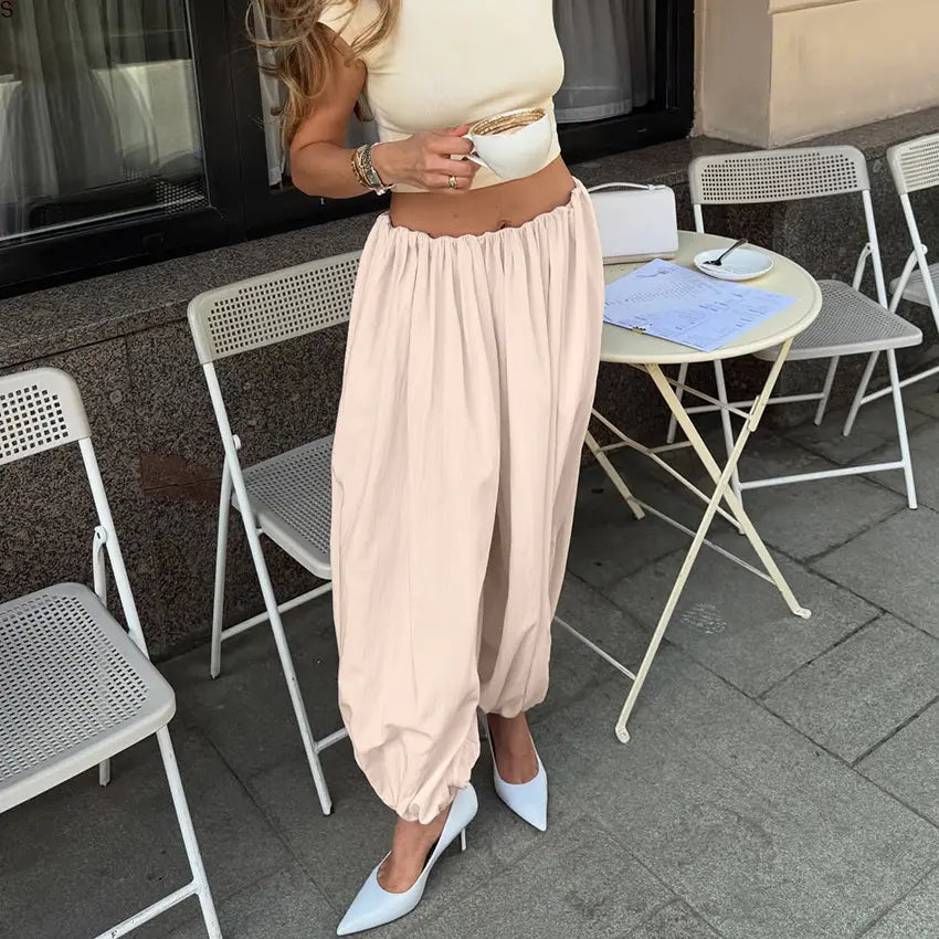 Pantalon fluide taille élastique rose SecretBombe confortable et chic