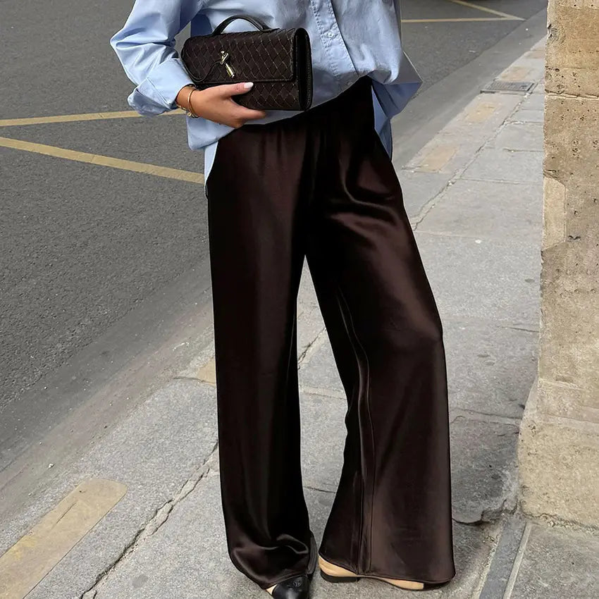pantalon taille haute marron femme coupe droite élégante style professionnel SecretBombe