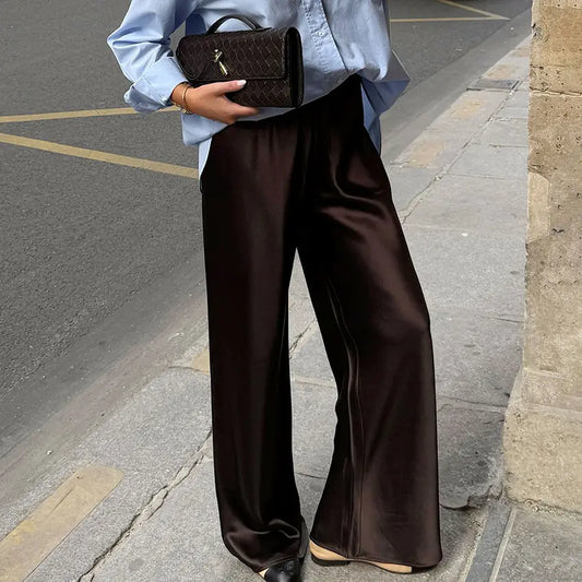 pantalon taille haute marron femme coupe droite élégante style professionnel SecretBombe