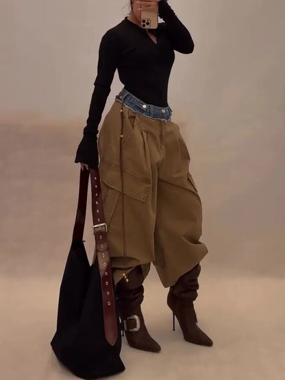 Pantalon cargo patchwork femme SecretBombe regular fit moderne