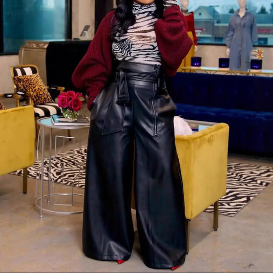 Pantalon droit simili cuir noir femme SecretBombe taille haute élégante