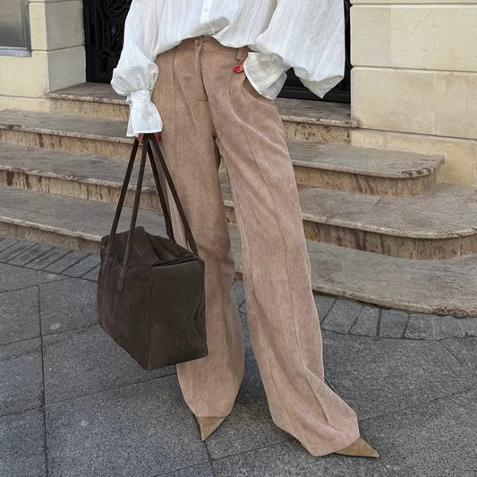 Pantalon droit en velours taille mi-haute femme SecretBombe style casual chic