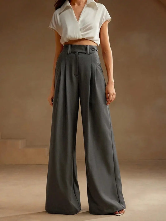 pantalon large taille haute gris foncé femme SecretBombe