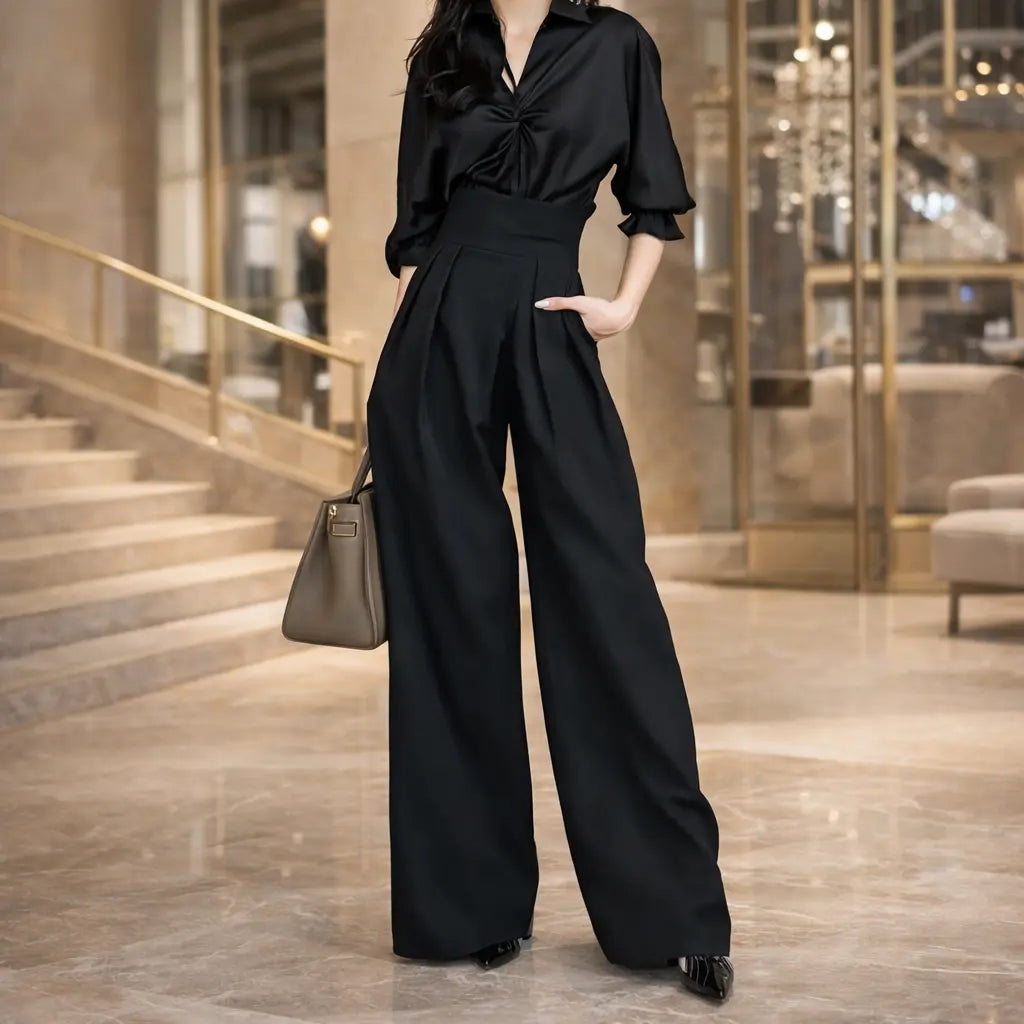 pantalon large noir taille haute femme SecretBombe