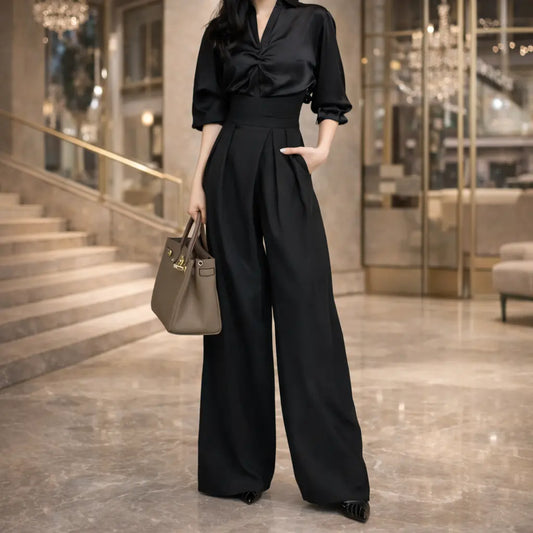 pantalon large noir taille haute femme SecretBombe