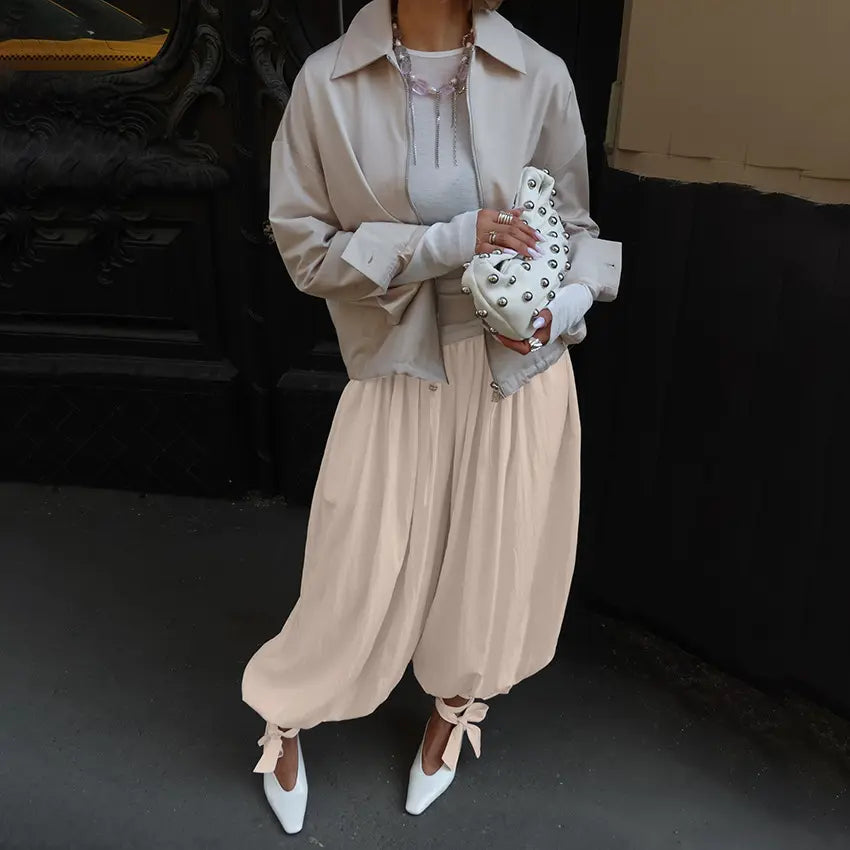 Pantalon bouffant fluide rose femme SecretBombe à coupe ample élégante