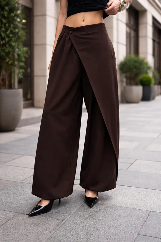 pantalon fluide asymétrique chocolat femme SecretBombe