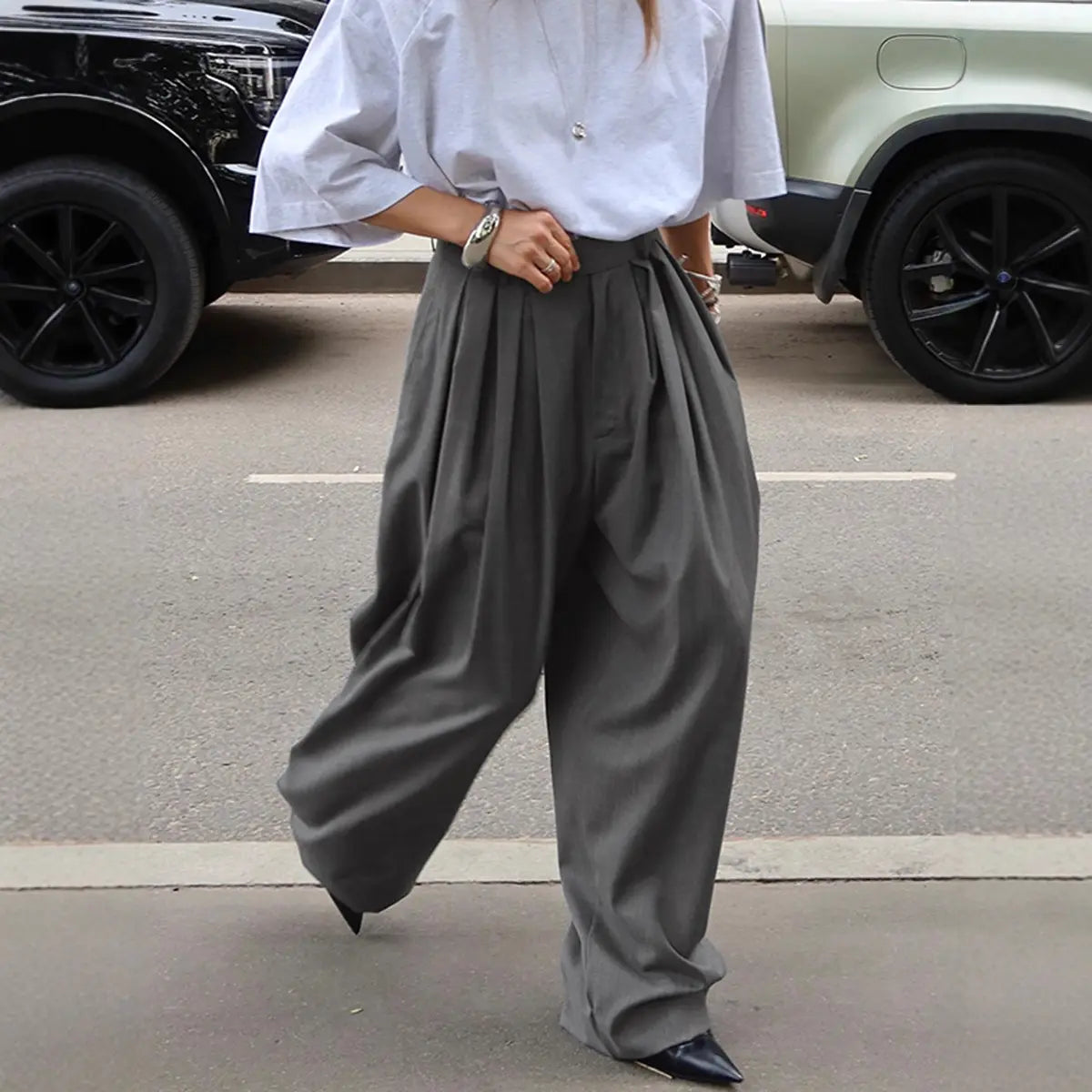 pantalon chic gris femme coupe ample fluide style professionnel SecretBombe