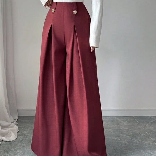 Pantalon large bordeaux taille haute femme SecretBombe style britannique élégant