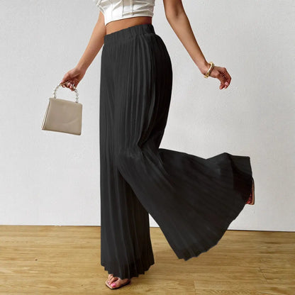 Pantalon large plissé noir élégant pour femme, style chic et fluide – SecretBombe.