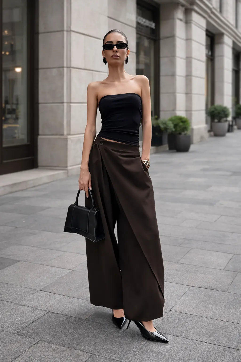 pantalon taille haute coupe large chocolat SecretBombe