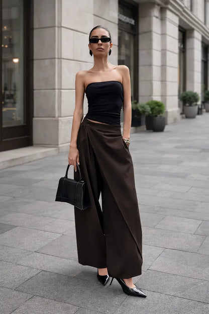 pantalon taille haute coupe large chocolat SecretBombe