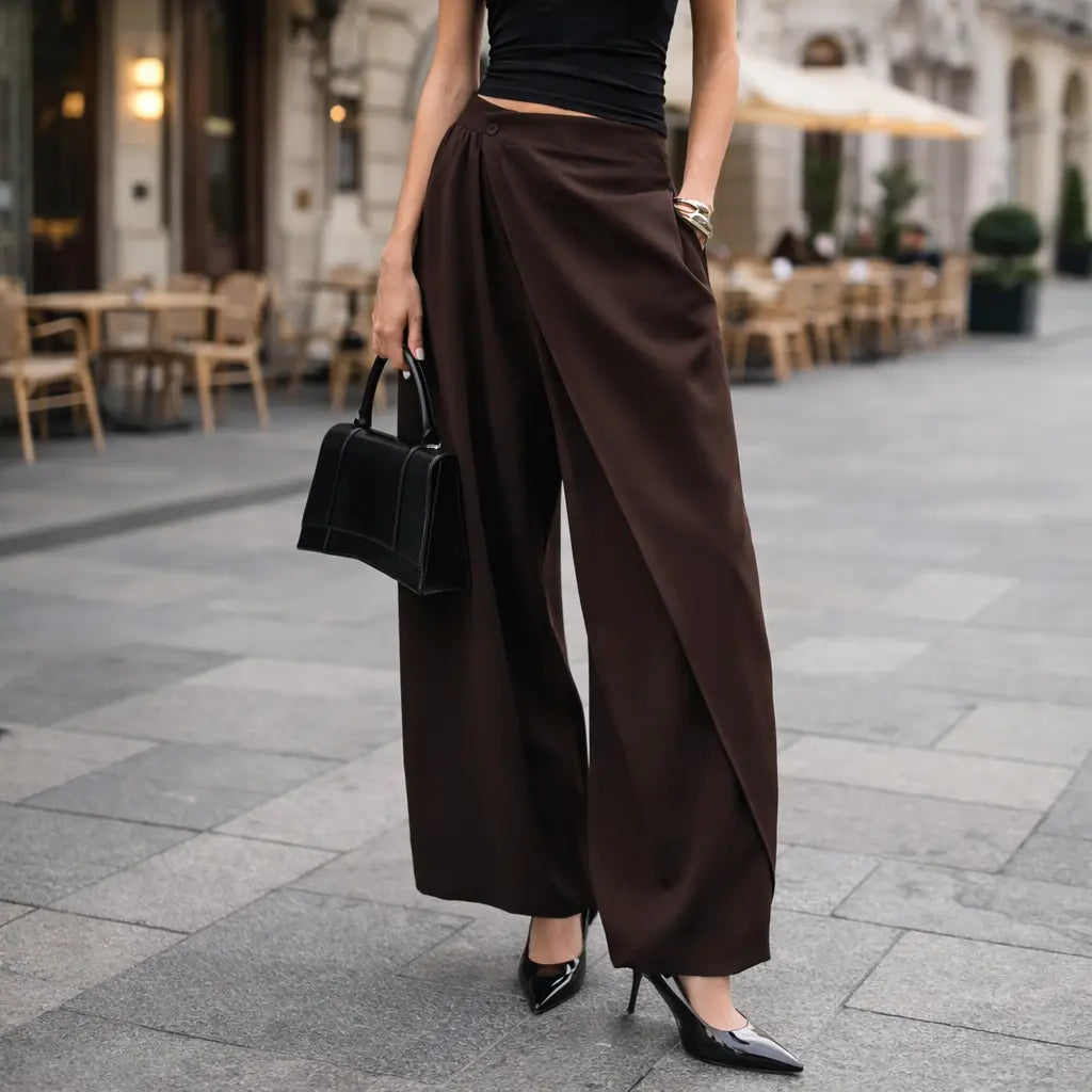 pantalon taille haute coupe large chocolat SecretBombe