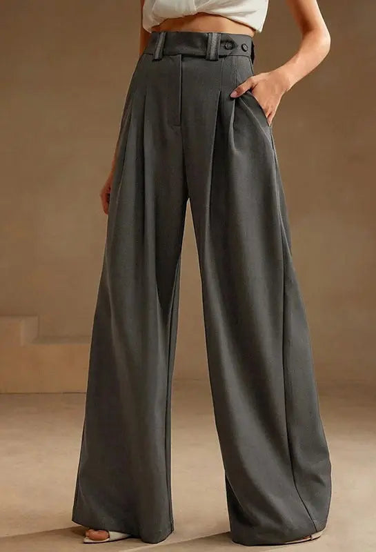 pantalon large taille haute gris foncé femme SecretBombe