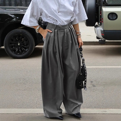 pantalon fluide gris femme style commute élégant taille haute SecretBombe