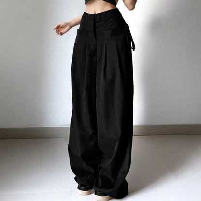 pantalon large gris taille haute femme coupe fluide SecretBombe