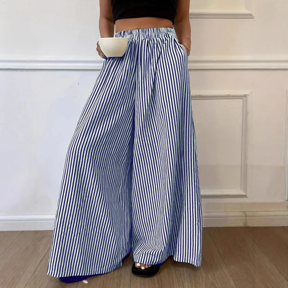 Pantalon palazzo bleu rayé pour femme, élégant et tendance – SecretBombe