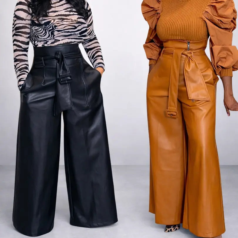 Pantalon droit simili cuir marron femme SecretBombe style chic urbain