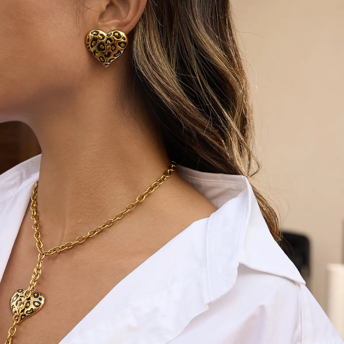 Parure femme collier cœur style élégant boucles d’oreilles assorties SecretBombe