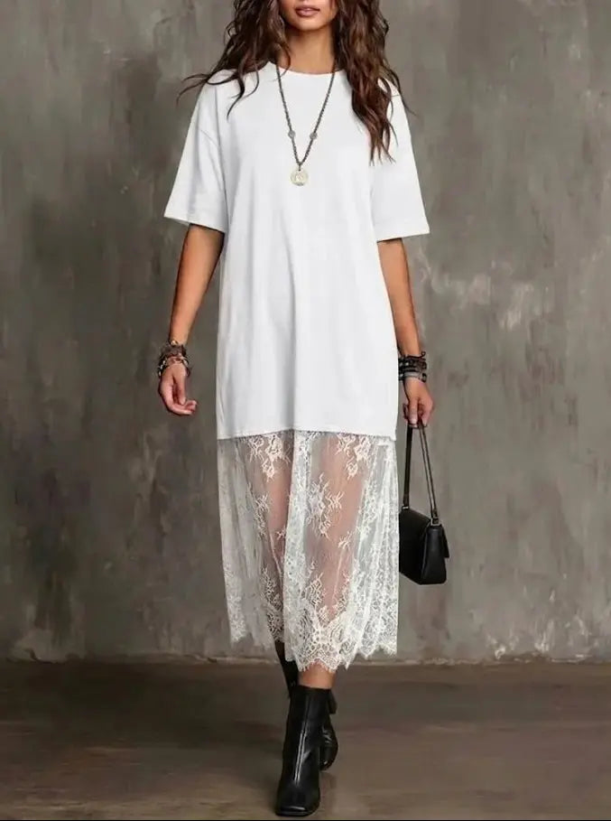 Robe blanche ample pour femme SecretBombe avec détails en dentelle au bas