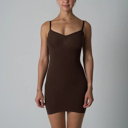 Robe gainante marron SecretBombe pour femme, vue de dos