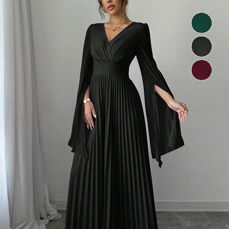 Robe plissée manches longues verte femme – secretbombe