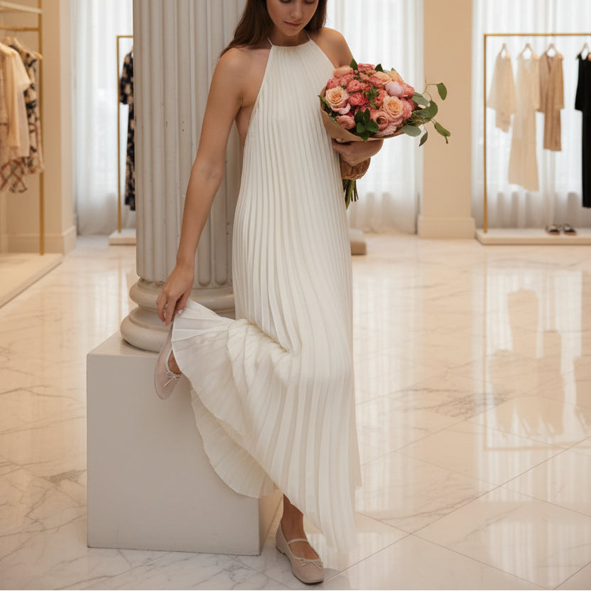 Robe longue plissée blanche femme élégante SecretBombe